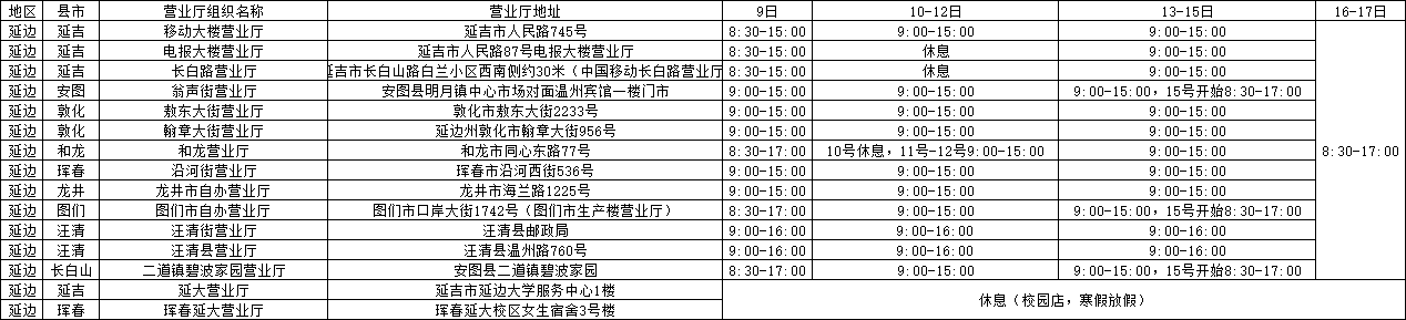 关于春节期间自有营业厅营业时间安排公告_中国移动通信